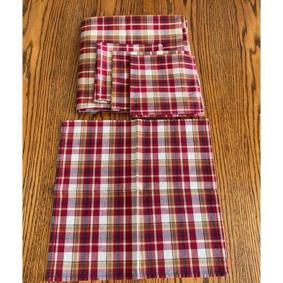 Park Designs Red Plaid Tablecloth Napkins Dish Towels Valance 100% Cotton 10 Pc. - Picture 4 of 8